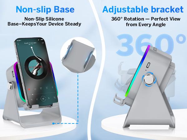 [FathersDayGift] PUTARE Wireless Induction Audio Speaker Stand, 5in1 Cellphone Holder, 3500mAh Rechargeable Emergency Power Bank,360&deg; Adjustable Mobile Tablet Stand with Colorful Ambient Light Gifts for Men Women SummerWins