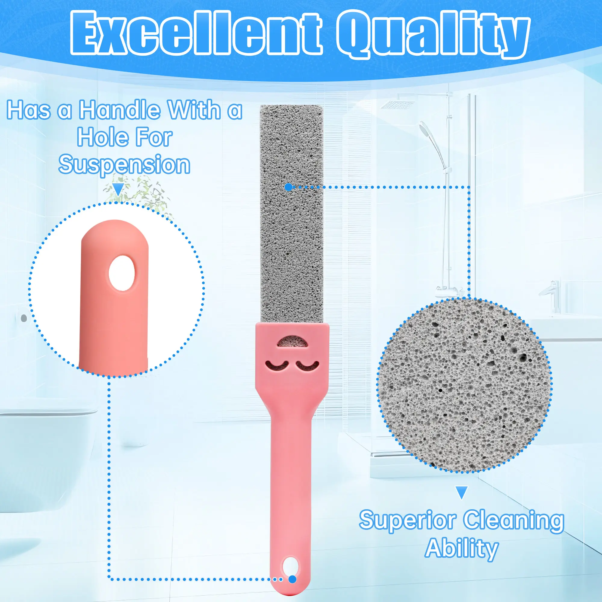 12 Pack Pumice Stone for Toilet Cleaning Extra Long Handle for Removing Bowl Ring Pool Bathroom Toilet Brush Limescale Stain Remover for Tile Bath-tub