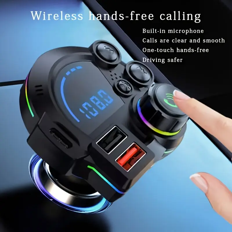 Bluetooth 5.3 FM Transmitter Car Charger with PD Fast Charging & RGB Ambient Light-Turn any drive into a smarter, clearer, and more connected experience — no car stereo upgrade needed.