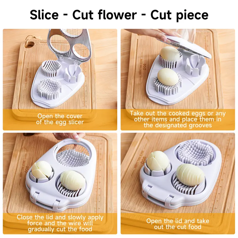 3-in-1 Stainless Steel Egg Slicer & Fruit Cutter – Multi-Function Kitchen Tool for Hard-Boiled Eggs, Century Eggs, Strawberries & Soft Fruits – Easy Prep for Salads, Bento & Meal Prep