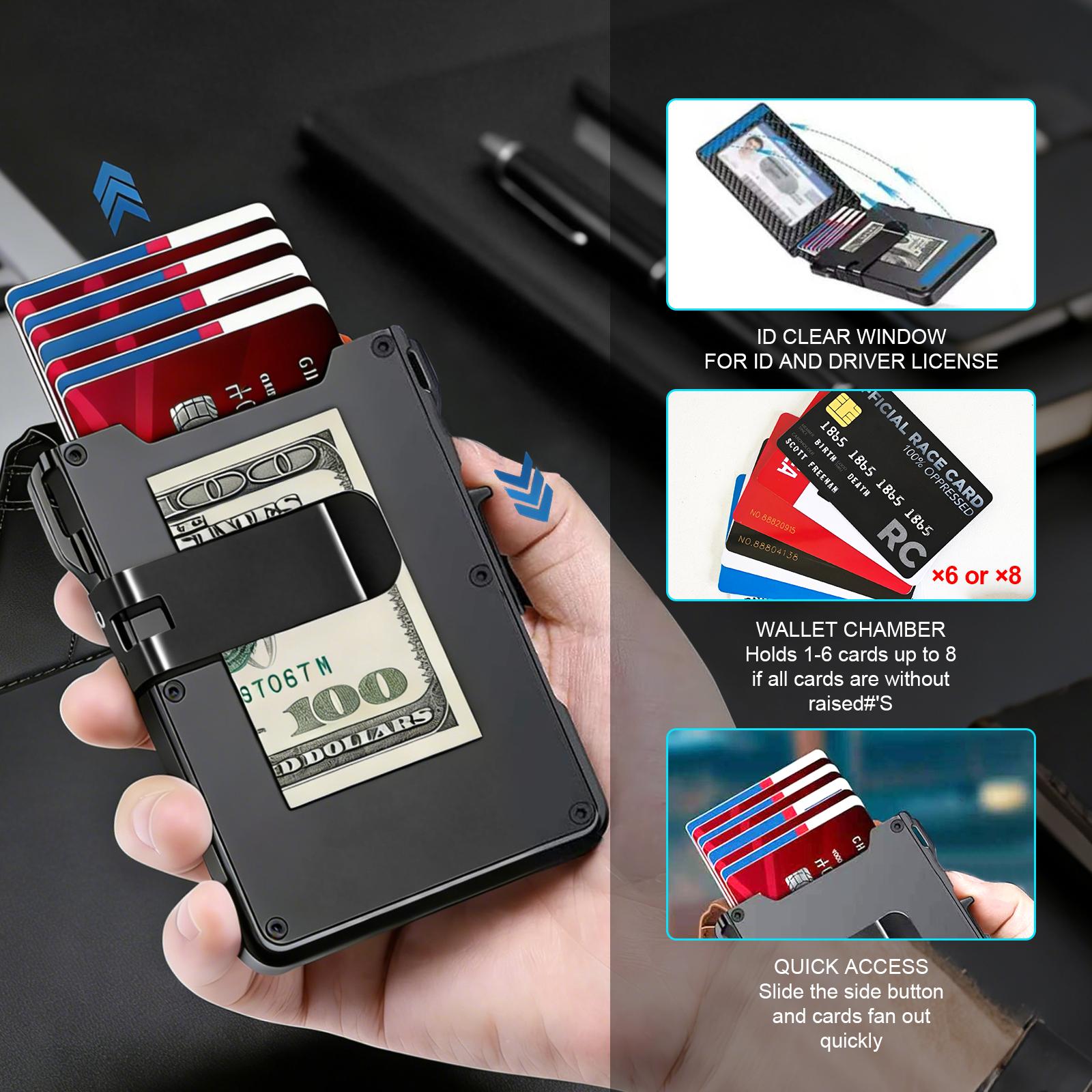 Premium Full-Grain Leather Men's Slim Wallet: 9 - 13 Cards, Money Clip, ID Window. RFID - Blocking, Aluminum Bifold Pop - Up SpringStatements Organiser Organiser