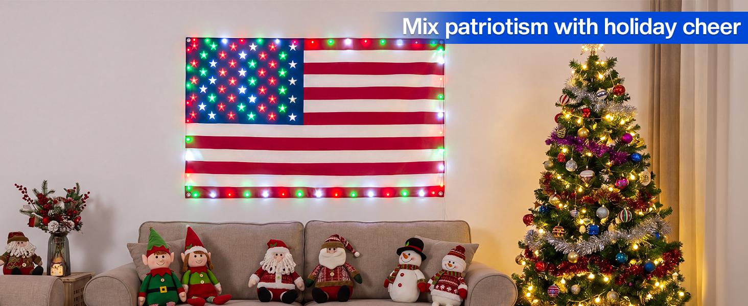 Avatar Controls 3x5FT  Smart American Flag Lights App Control Flag 4th of July Decorations Lights DIY Color, Music Sync Light Up Patriotic US Flag Lights for Wall Bedroom, Memorial Day, Independence Day, 250th Anniversary summergarden