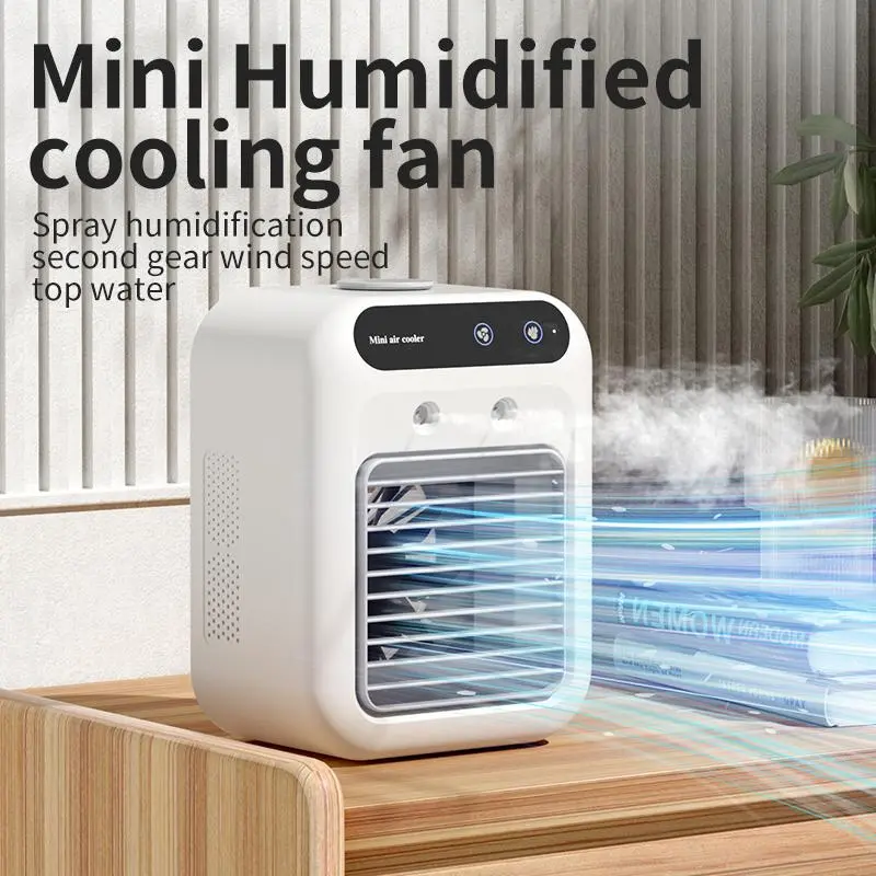 BougeRV Portable Air Cooler Fan, 3-in-1 Rechargeable Fan with 2 Mist Speeds and Powerful Wind, Mini Multifunctional Cooling Fan for Bedroom, Office, Camping