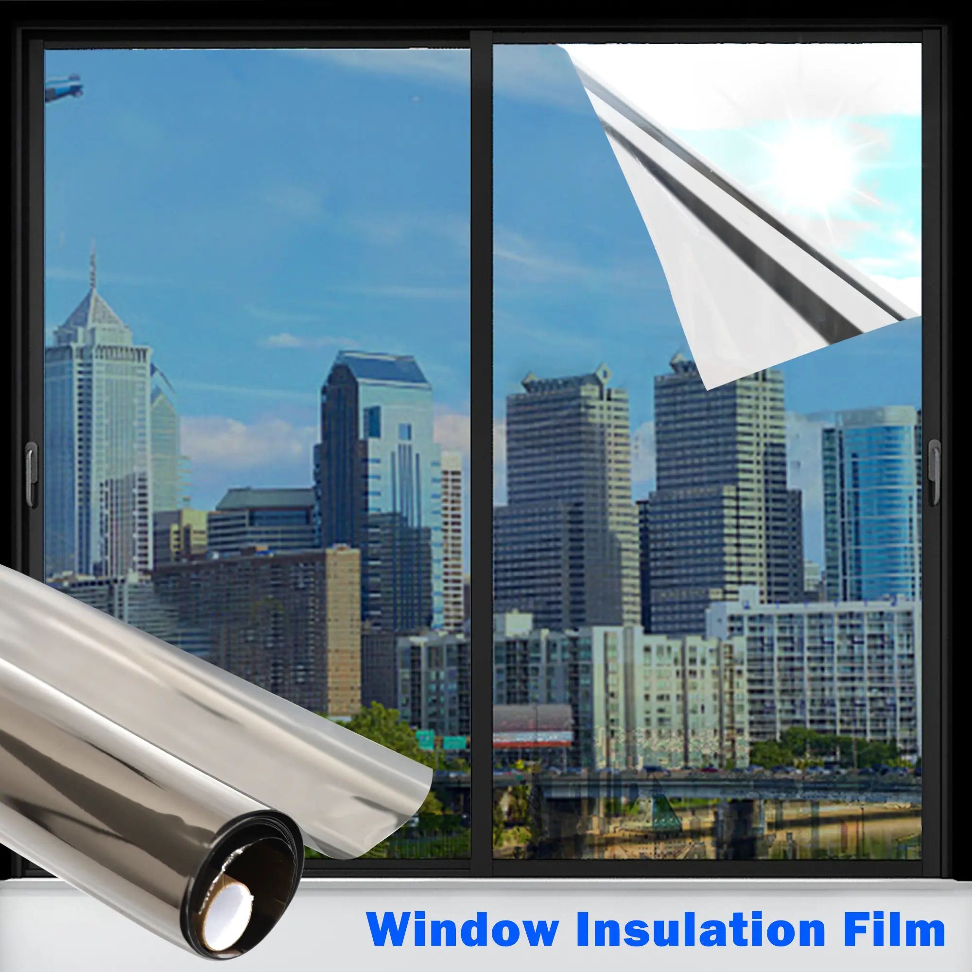 Window Privacy Film, Static Cling Removable Window Tint, Sun and UV Blocker for Glass Doors, Reflective Mirror Privacy Film