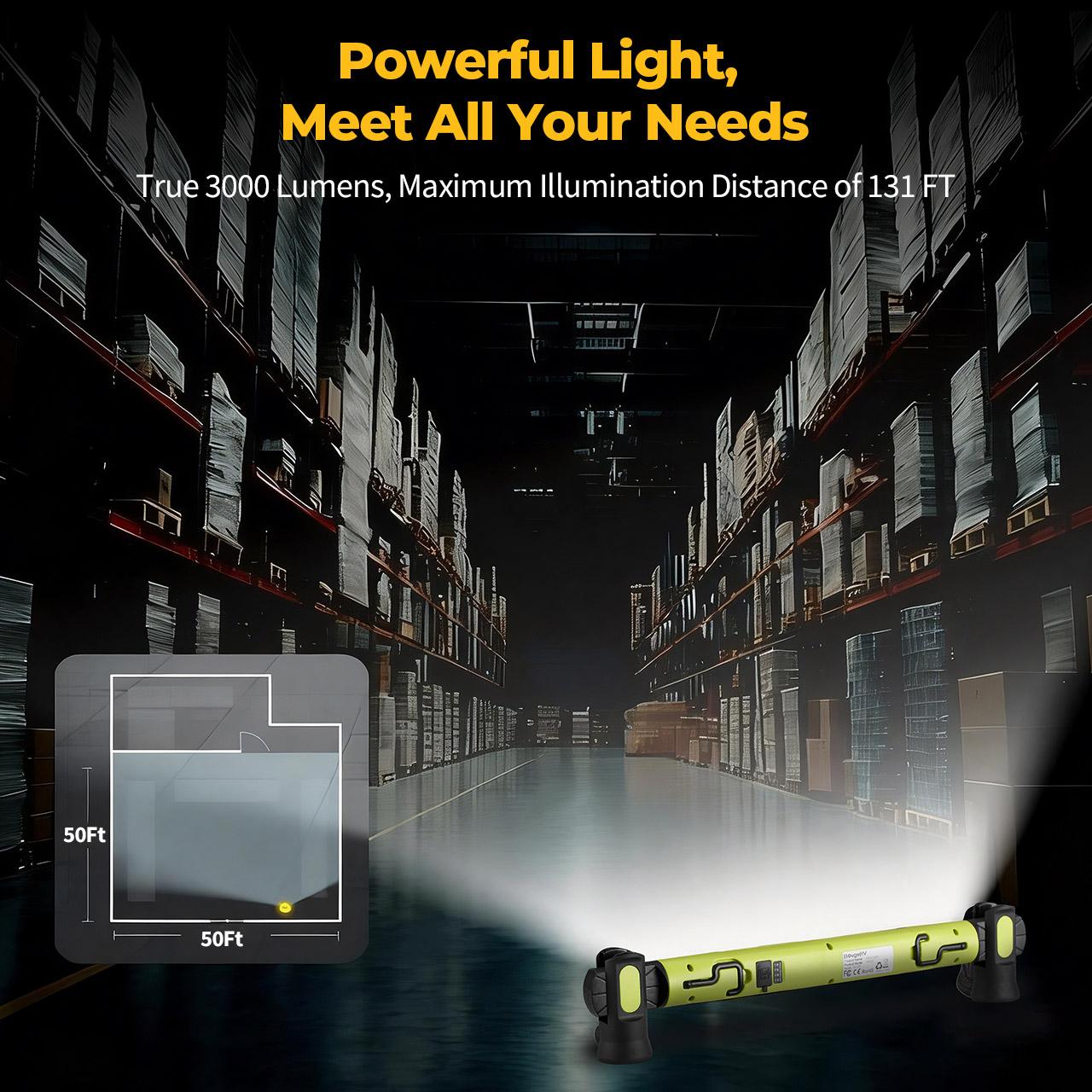 【FathersDayGift】BougeRV Under Hood Work Light Bar, 3000LM LED Magnetic Light Bar with Hooks, 5200mAh Cordless Rechargeable Hood Light, Single Pack, Ideal for Mechanic, Car Repair & Garage Use