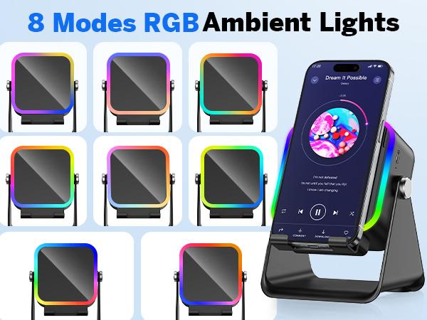 [FathersDayGift] PUTARE Wireless Induction Audio Speaker Stand, 5in1 Cellphone Holder, 3500mAh Rechargeable Emergency Power Bank,360&deg; Adjustable Mobile Tablet Stand with Colorful Ambient Light Gifts for Men Women SummerWins