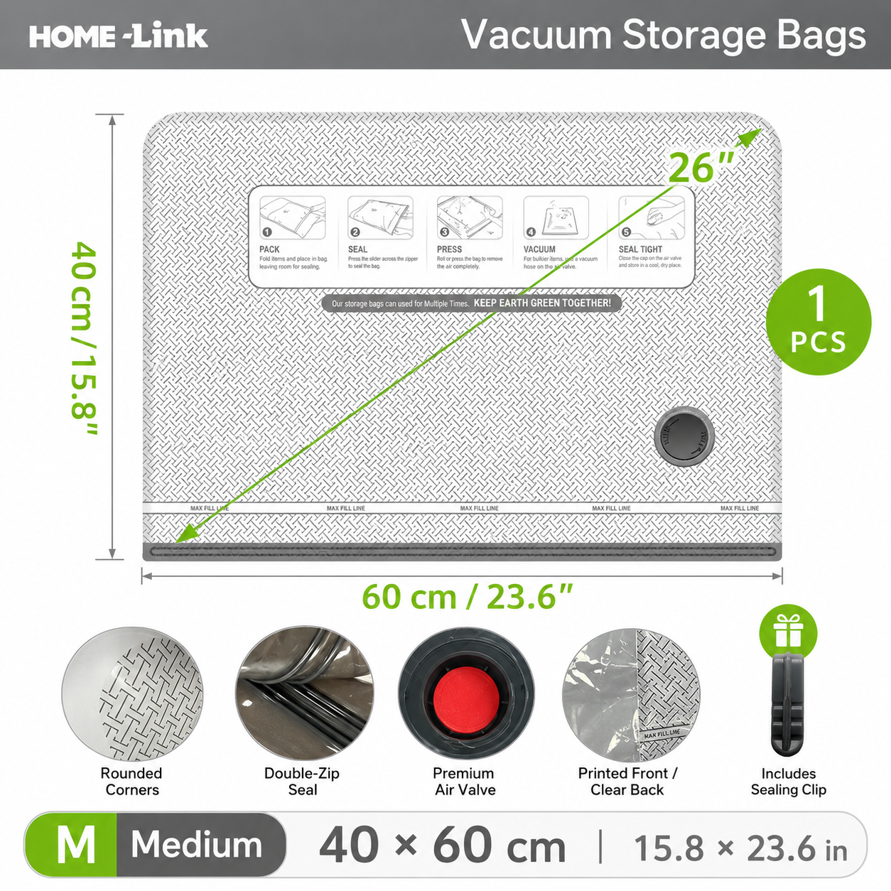 Vacease Travel Space Saver Vacuum Bag Set with Rechargeable Pump for Luggage & Home Storage