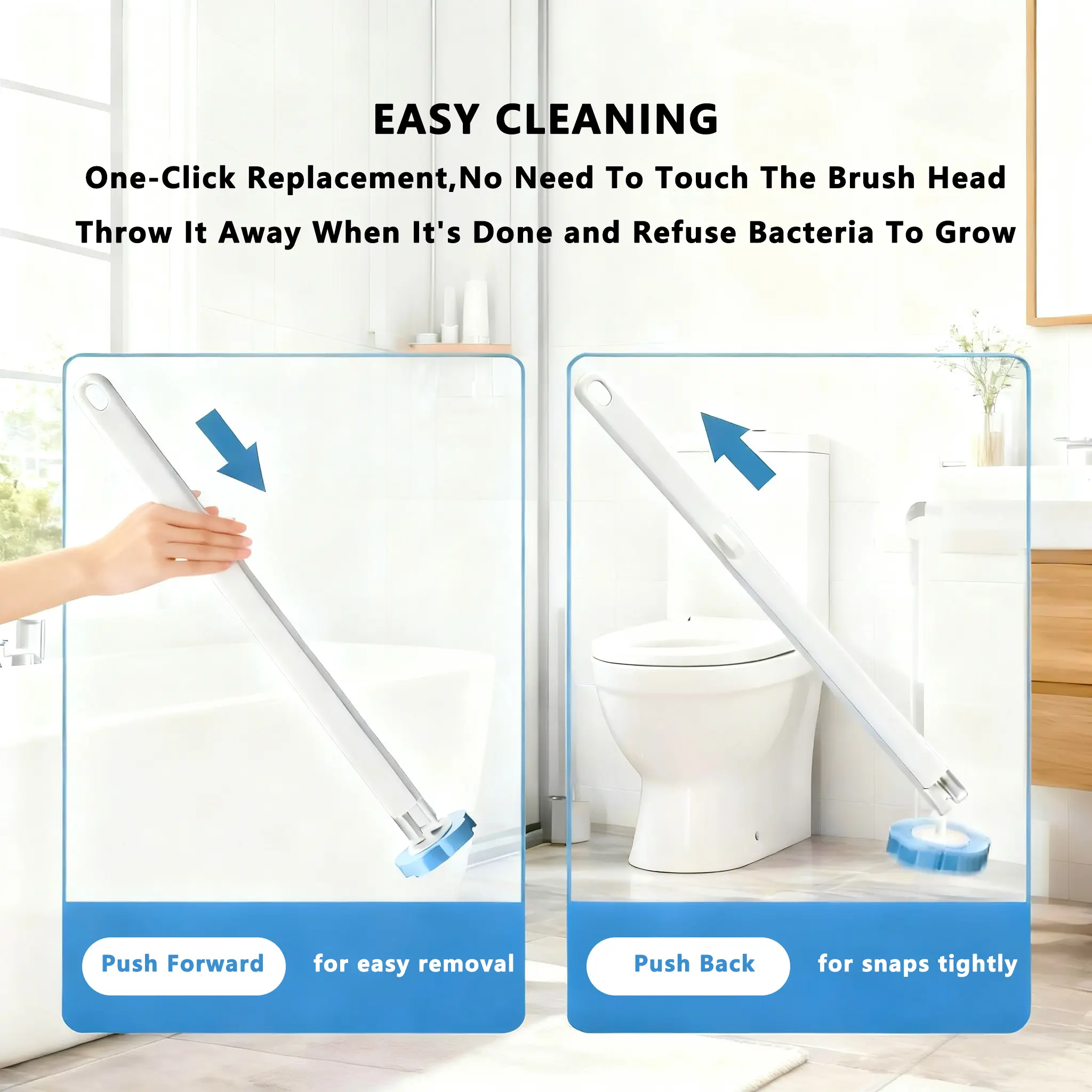 Snofrid Disposable Toilet Brush, Toilet Bowl Wand Holder Set with 24PCS Cleaner Refills, Bathroom Cleaning System for Sink Bathtub Drain Wash Basin Urinal，Wall-Mount Scrubbing Toilet Brush Bathroom Cleaning Kit