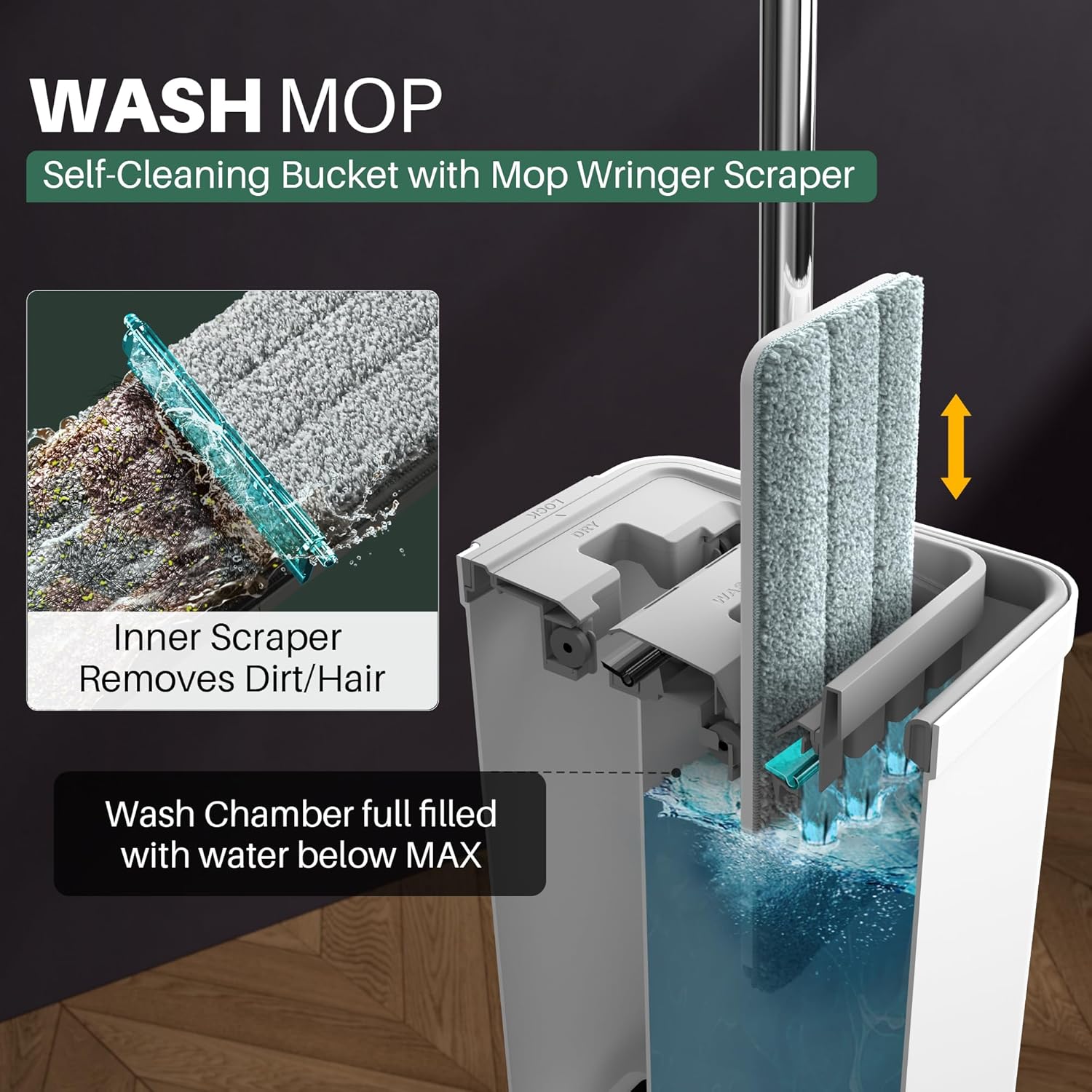 Flat Mop System, Microfiber Mop and Bucket Set, White, Commercial & Household Use