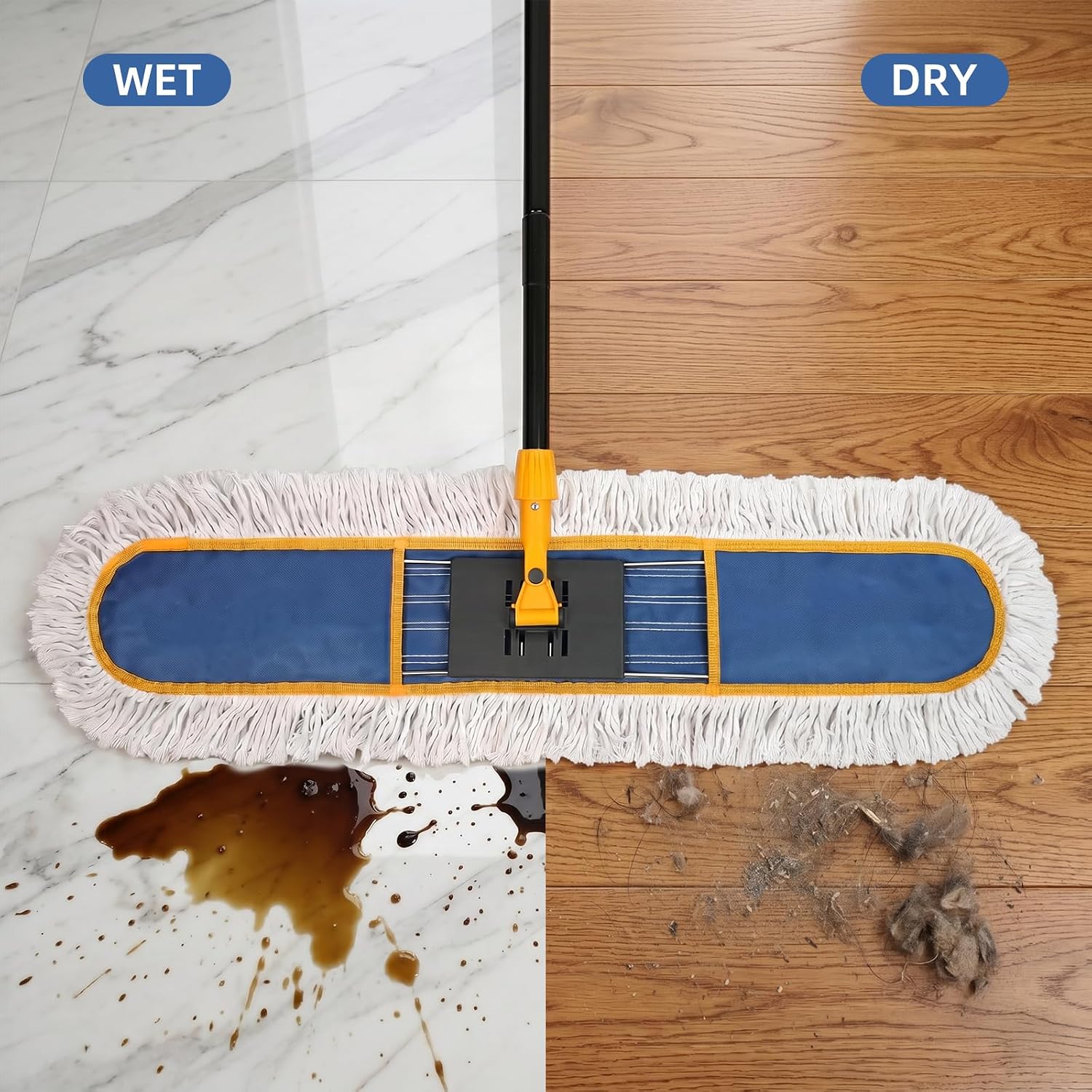 36" Commercial Dust Mop for Floor Cleaning, Heavy Duty Industrial Dry Dust Mop with 2 Mop Pads & 59" Long Handle