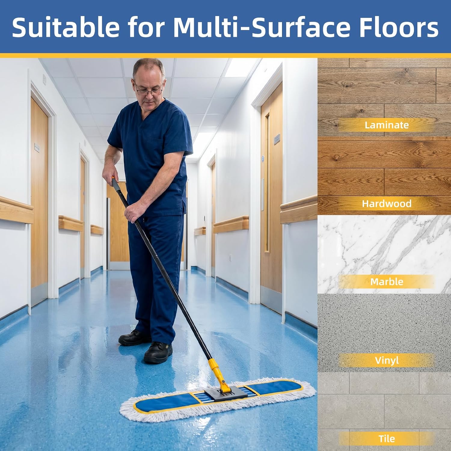 36" Commercial Dust Mop for Floor Cleaning, Heavy Duty Industrial Dry Dust Mop with 2 Mop Pads & 59" Long Handle