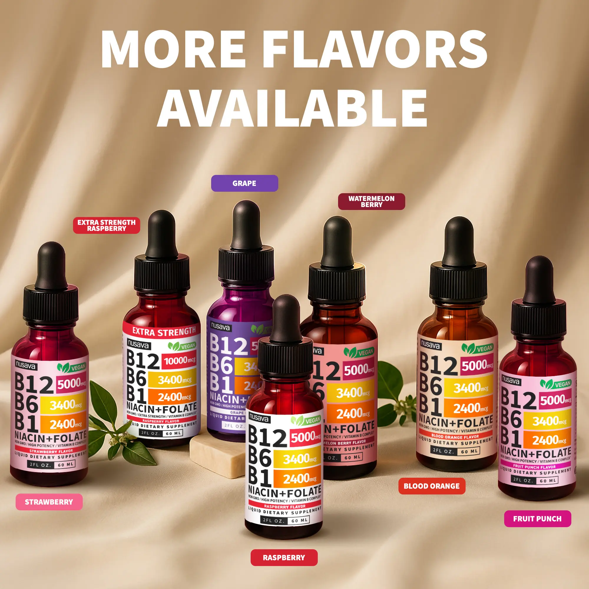 Vitamin B12 Energy Drops – B6, B1, Folate & Niacin Liquid Supplement (2-Pack)