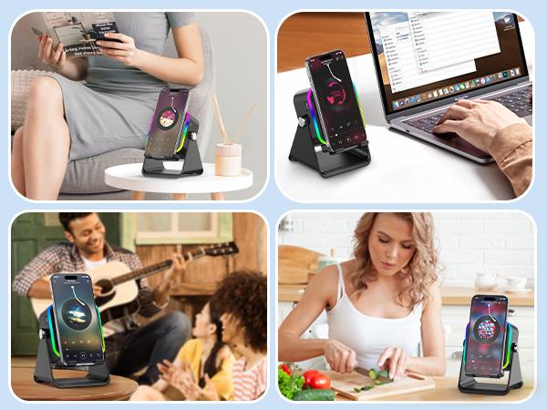 [FathersDayGift] PUTARE Wireless Induction Audio Speaker Stand, 5in1 Cellphone Holder, 3500mAh Rechargeable Emergency Power Bank,360&deg; Adjustable Mobile Tablet Stand with Colorful Ambient Light Gifts for Men Women SummerWins