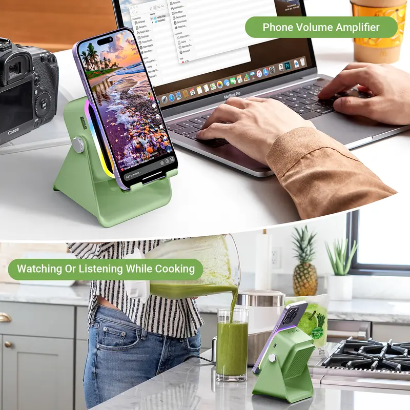PUTARE Wireless Induction Audio Speaker Stand, 5in1 Cellphone Holder, 3500mAh Rechargeable Emergency Power Bank,360° Adjustable Mobile Tablet Stand with Colorful Ambient Light Gifts for Men Women SummerWins