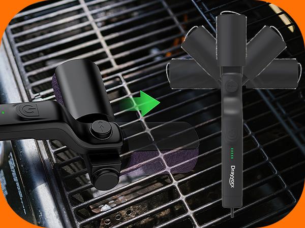【Father's Day Gift】Drayvorx Electric Grill Brush for Outdoor, 2026 TikTok BBQ Grill Cleaner with 2 Heads, 3-Speed & Angle Adjust Cordless Rotary Grill Brush, 150Mins Runtime Grill Cleaning Brush for Barbecue Grates,summerwins,safe bristle