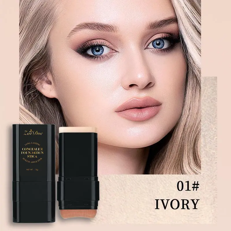 Zaidoc 2-in-1 Dual-Ended Foundation & Concealer Stick – Full Coverage, Hydrating Formula with Brush (7 Shades)