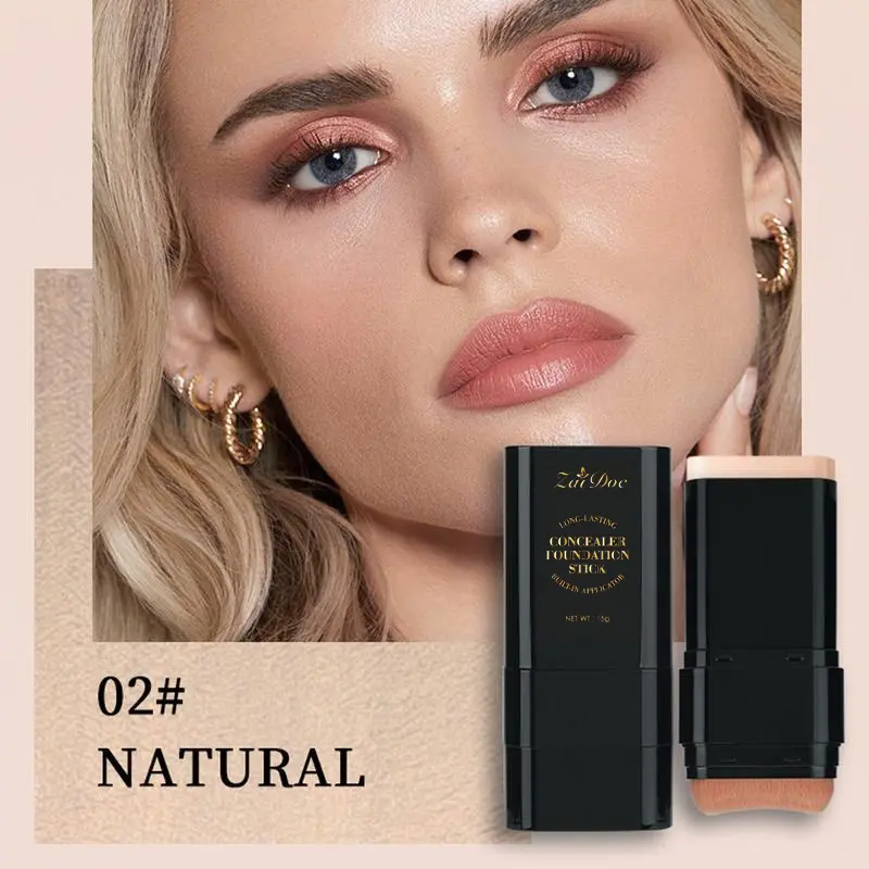 Zaidoc 2-in-1 Dual-Ended Foundation & Concealer Stick – Full Coverage, Hydrating Formula with Brush (7 Shades)