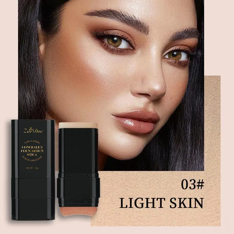 Zaidoc 2-in-1 Dual-Ended Foundation & Concealer Stick – Full Coverage, Hydrating Formula with Brush (7 Shades)