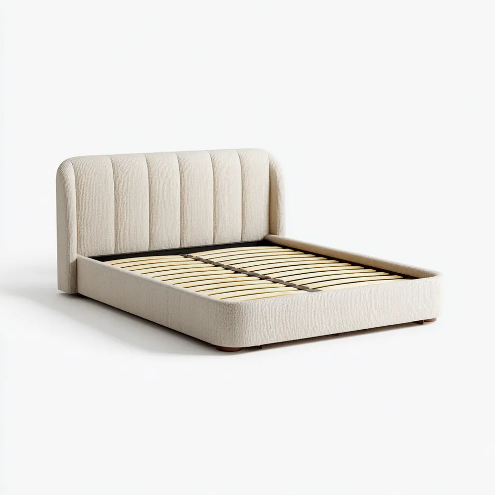 ベッドフレーム ファブリック 140x200x100cm - ベージュ - モダンデザイン