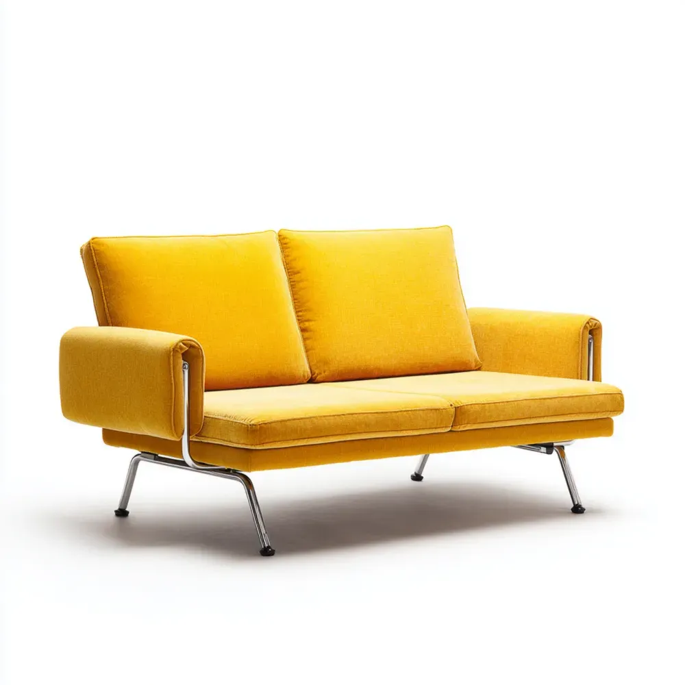2人掛けソファ ファブリック 140x80x75 cm - イエロー - モダンデザイン