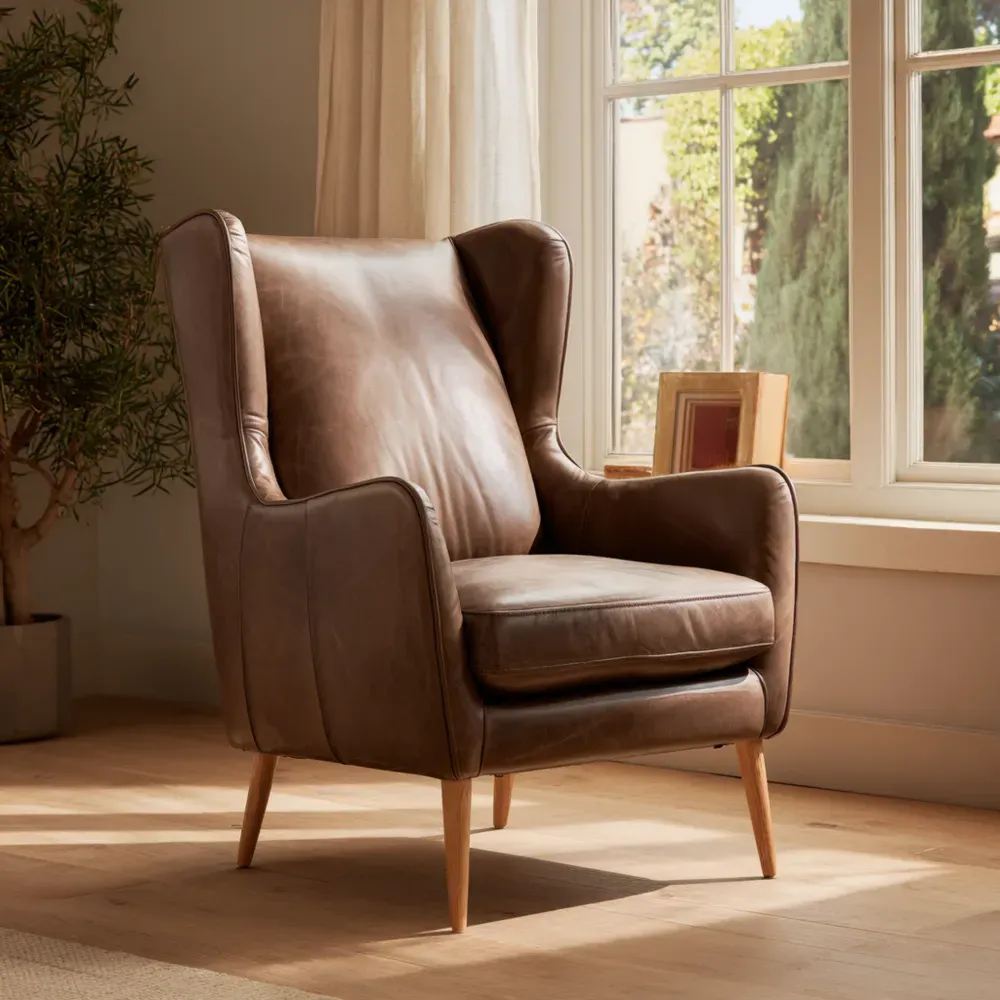 アームチェア レザー 80x90x100 cm – ダークブラウン – クラシックデザイン