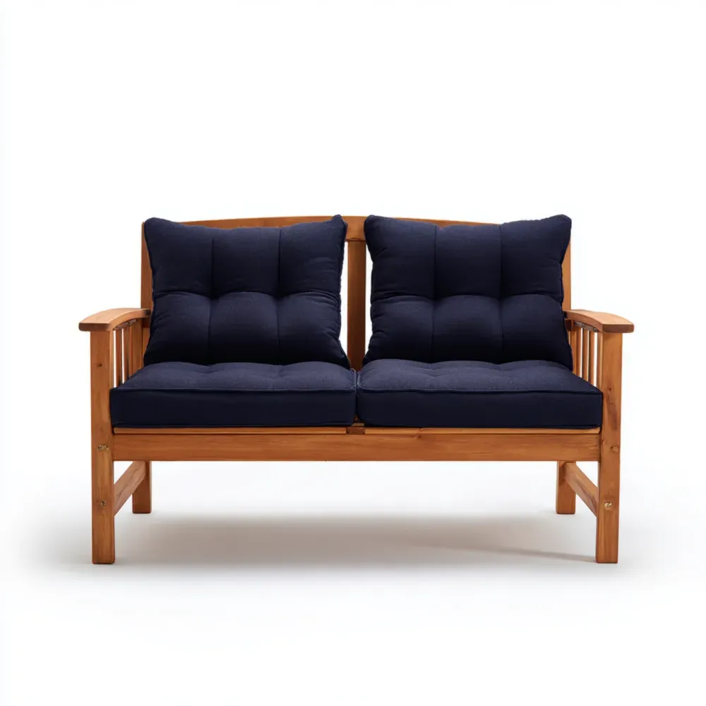 2人掛けソファ 木製フレーム 140x80x75 cm – ネイビー