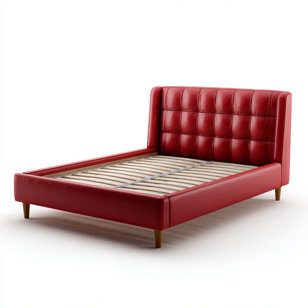 レッドレザーベッドフレーム モダンデザイン 150x200x100 cm