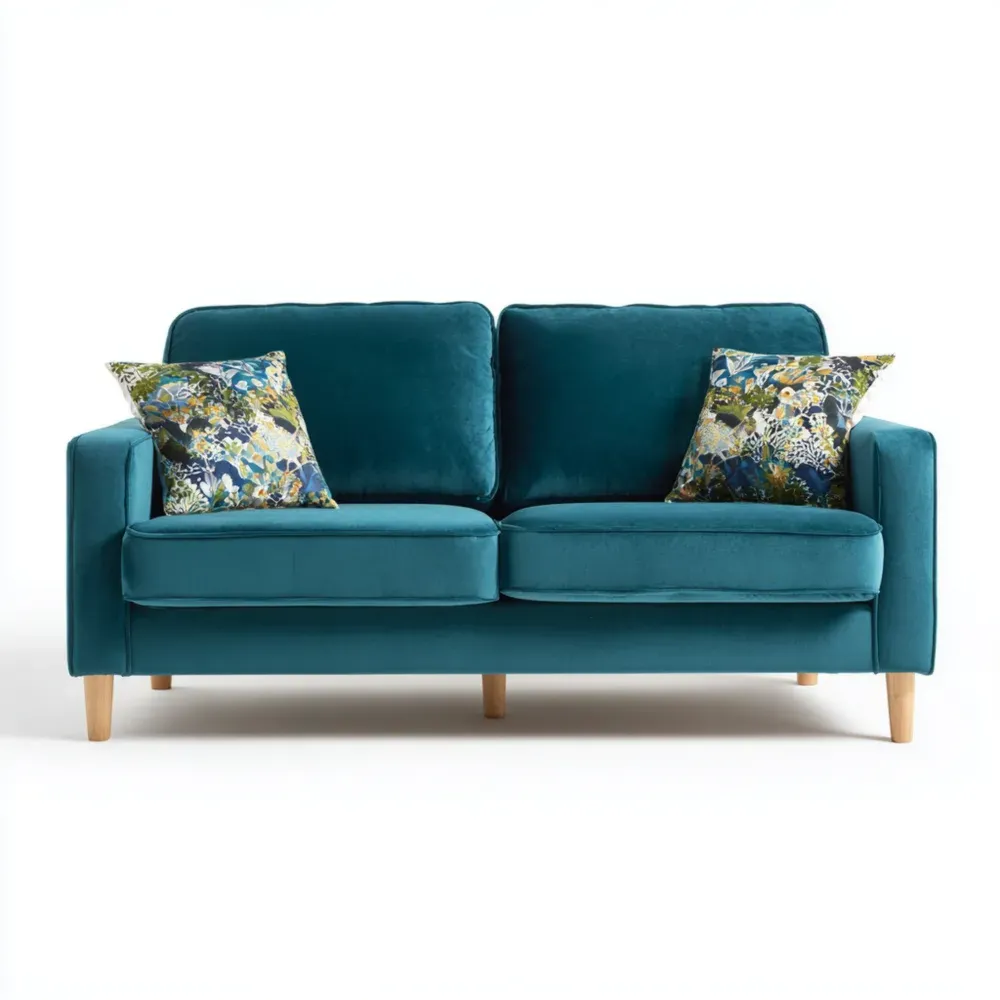 2人掛けソファ ベルベット 140x85x90 cm – ティールブルー – ミニマルデザイン