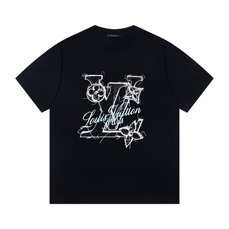 LOUIS VUITTON 花柄プリントの文字模様クルーネックTシャツ