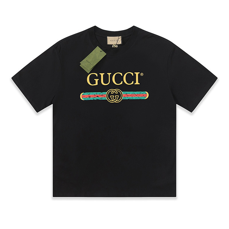 GUCCI クラシックプリントのクルーネックカジュアルTシャツ