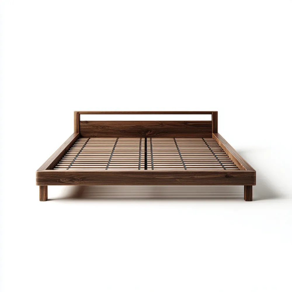 木製ベッドフレーム クイーンサイズ 160x200x30cm ウォールナット仕上げ - ミニマルデザイン