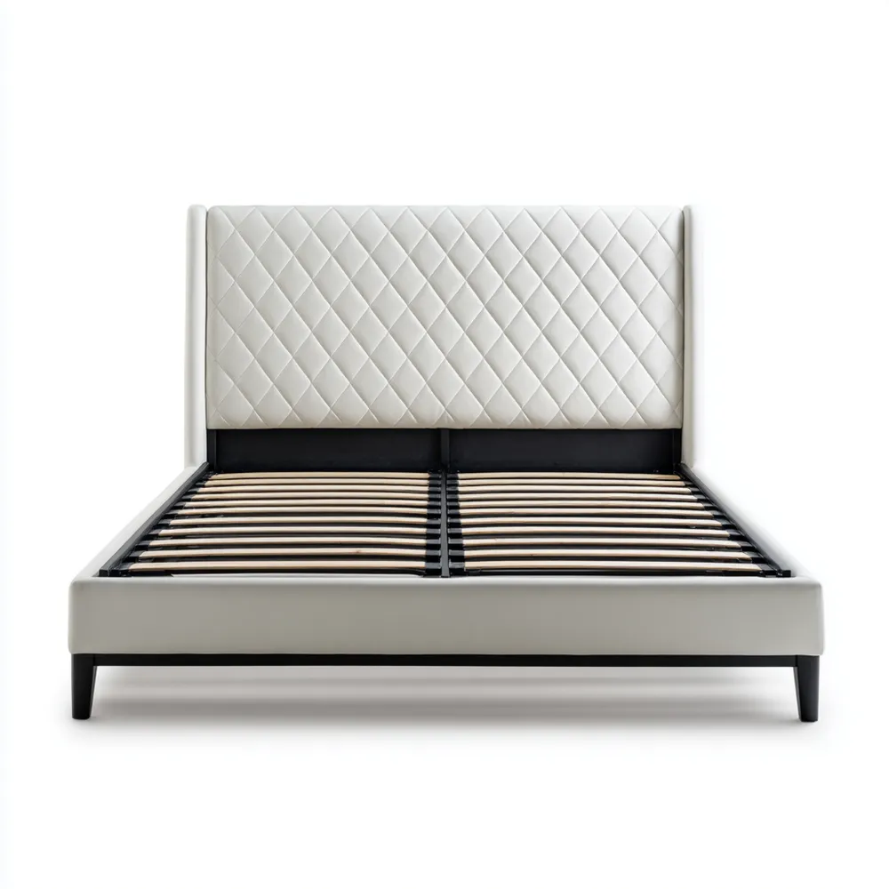 ベッドフレーム 合成レザー 160x200x110 cm - ホワイト - モダンデザイン