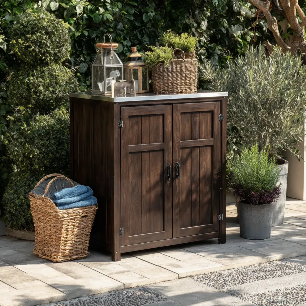 屋外収納キャビネット 木製 90x50x120 cm – ダークブラウン – 耐候性設計