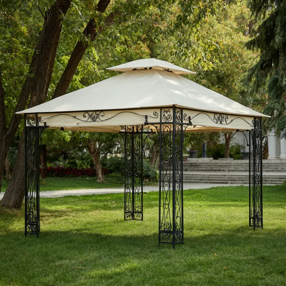ガゼボ スチールフレーム 300x300x270 cm – クリーム – 耐候性デザイン