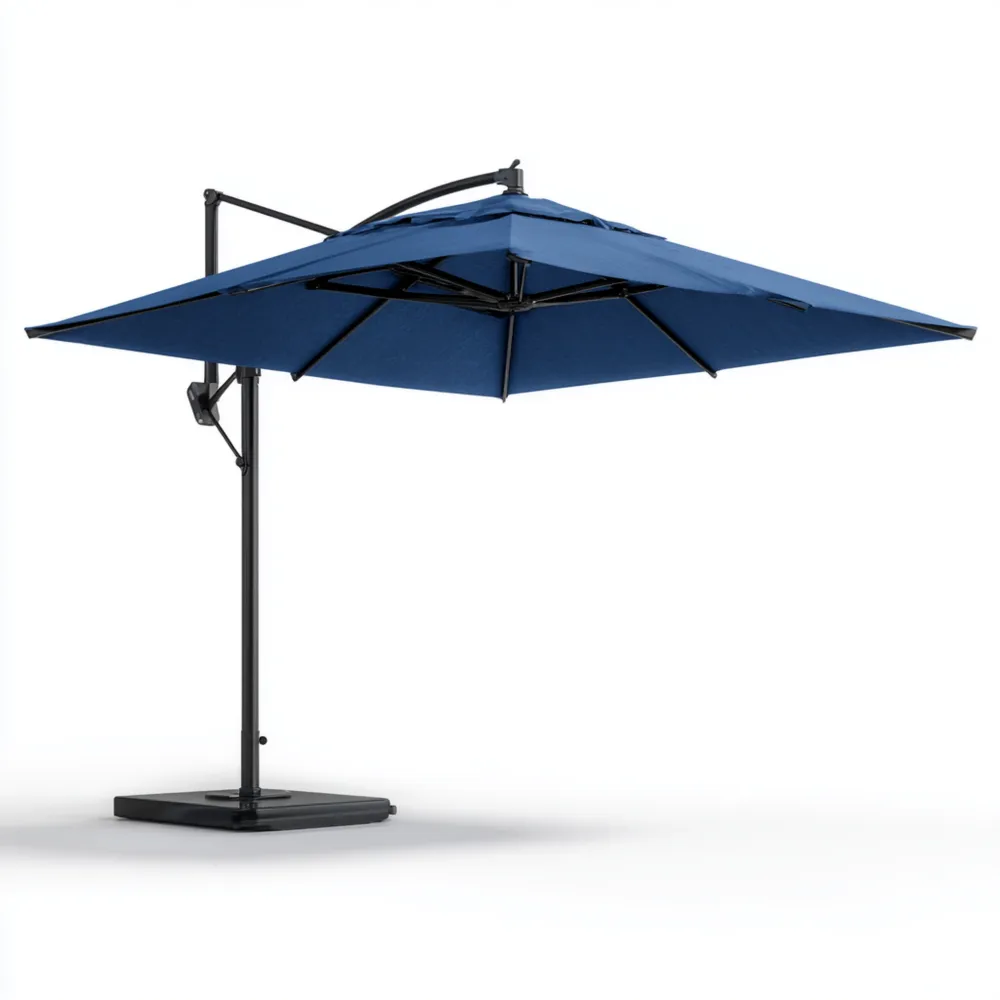 大型パラソル 防水キャンバス 300cm x 300cm – ブルー – UVカット・360度回転