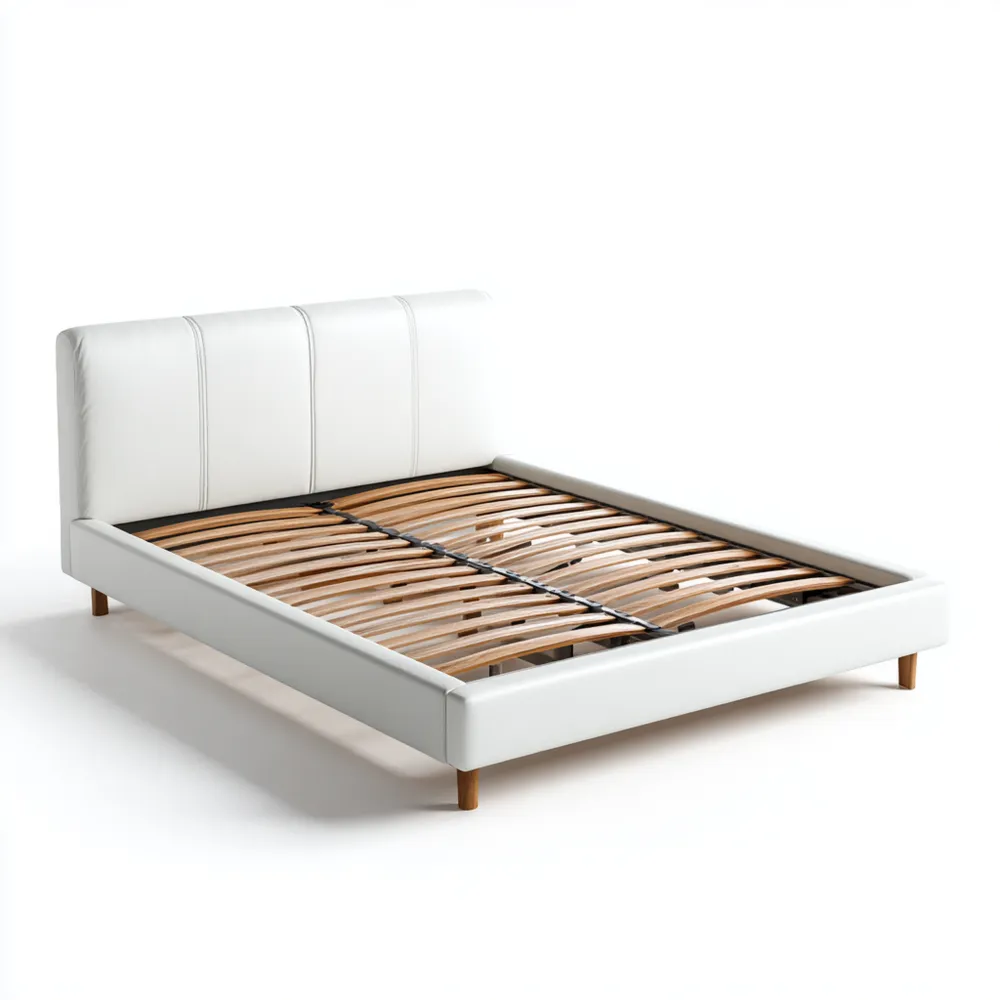 ベッドフレーム 合成レザー 140x200x90cm - ホワイト - モダンデザイン