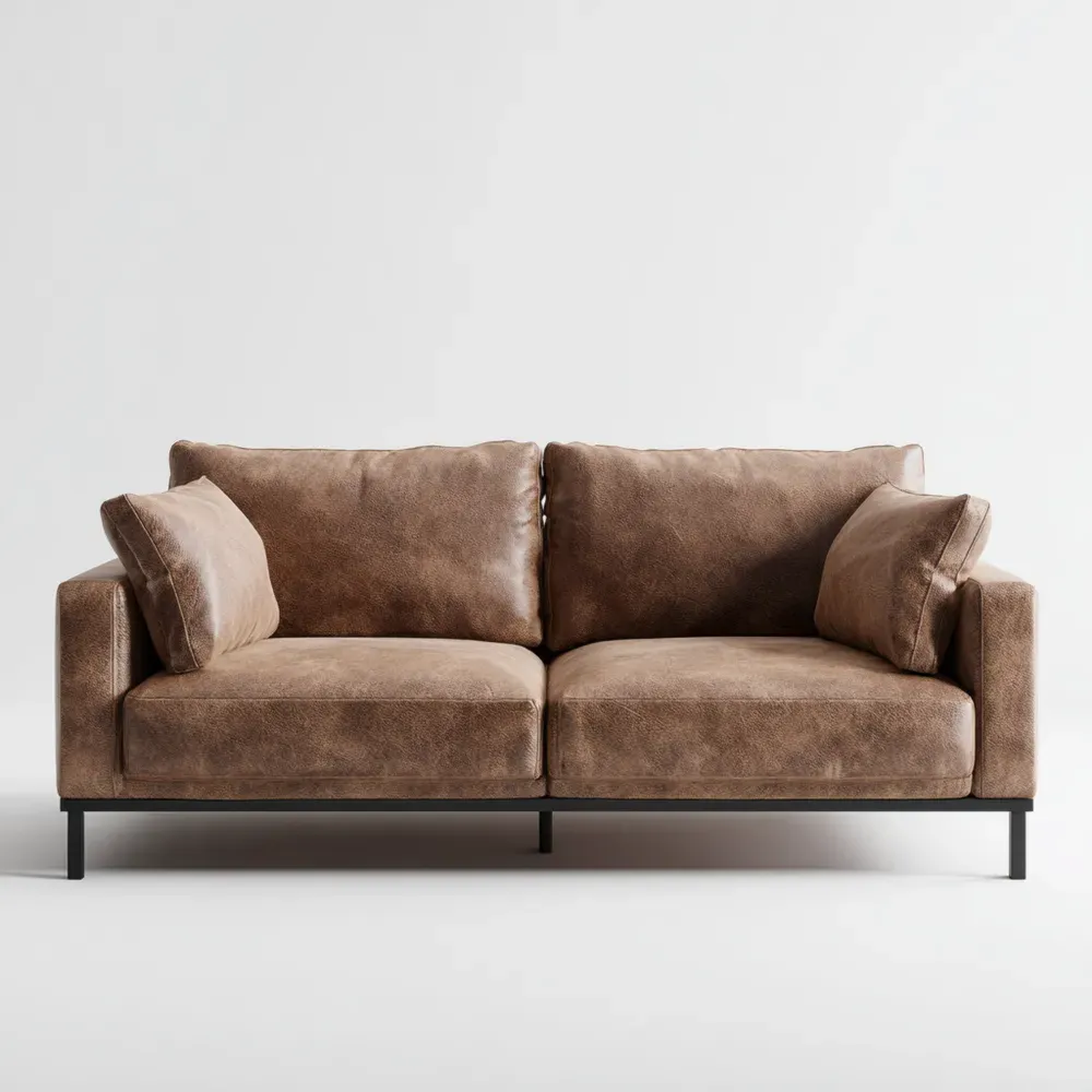2人掛けソファ 合成革 180x90x80 cm - ブラウン - モダンスタイル