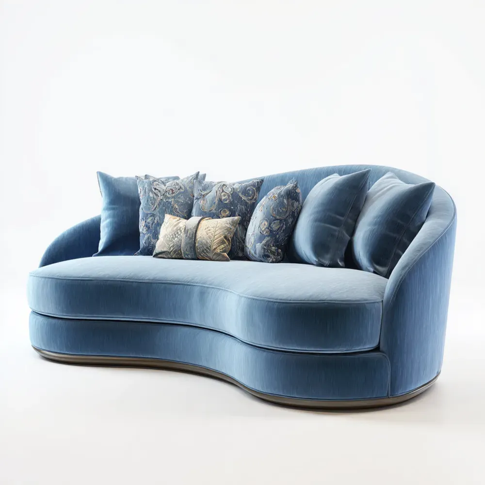 カーブソファ ベルベット 布 200x90x80 cm – ブルー – 現代デザイン