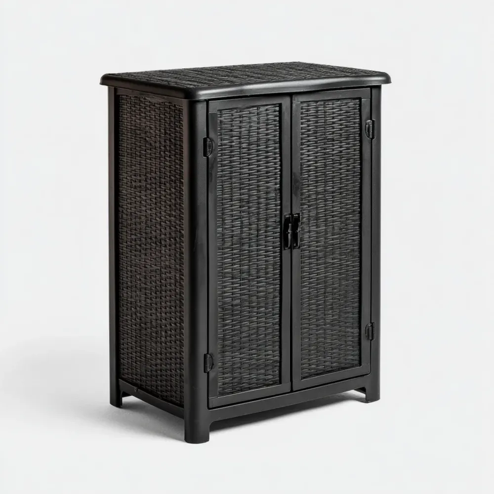屋外収納キャビネット ラタン調 60x40x88 cm - ブラック