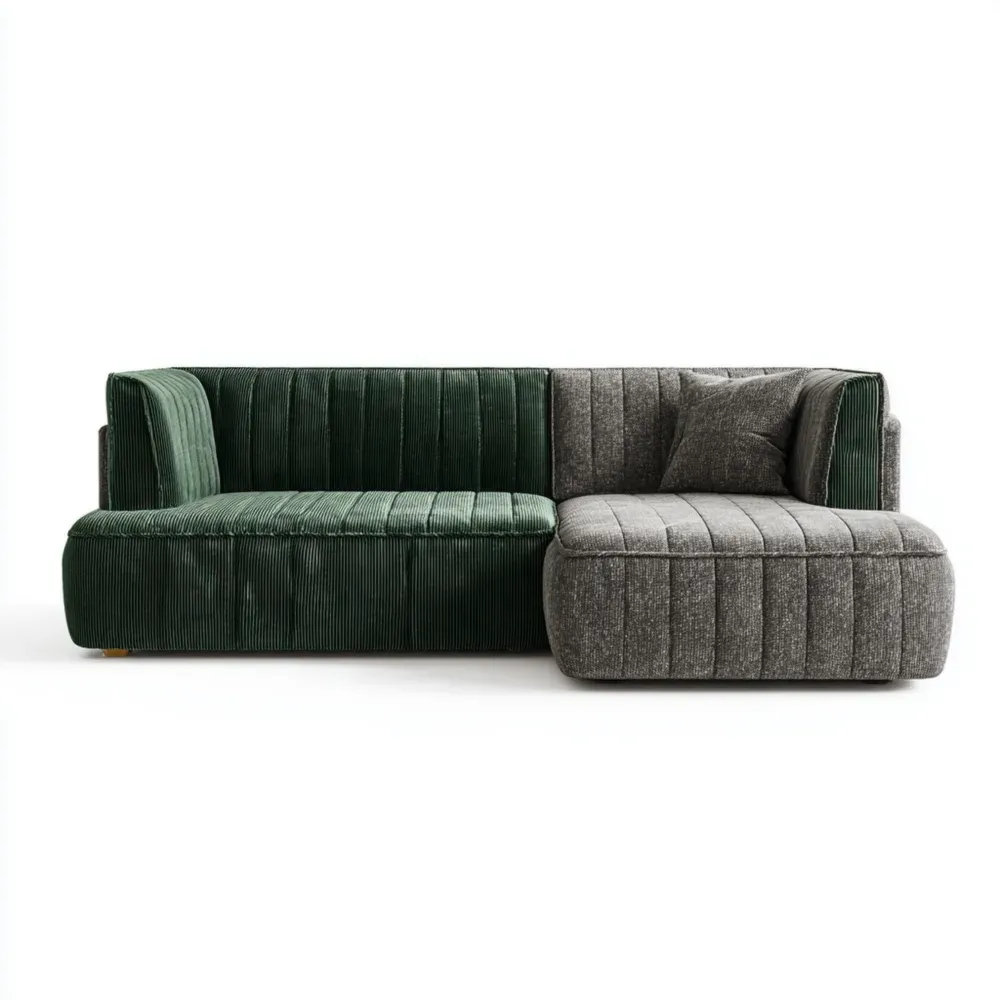 コーナーソファセット コーデュロイ 250x170x70 cm – グリーン/グレー – モダンデザイン