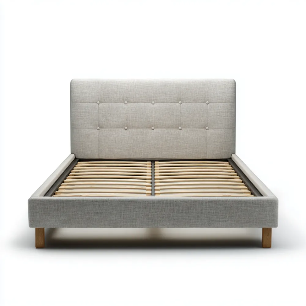 ベッドフレーム 布張り ナチュラルウッド脚 200x160x90 cm – ライトグレー – コンテンポラリーデザイン