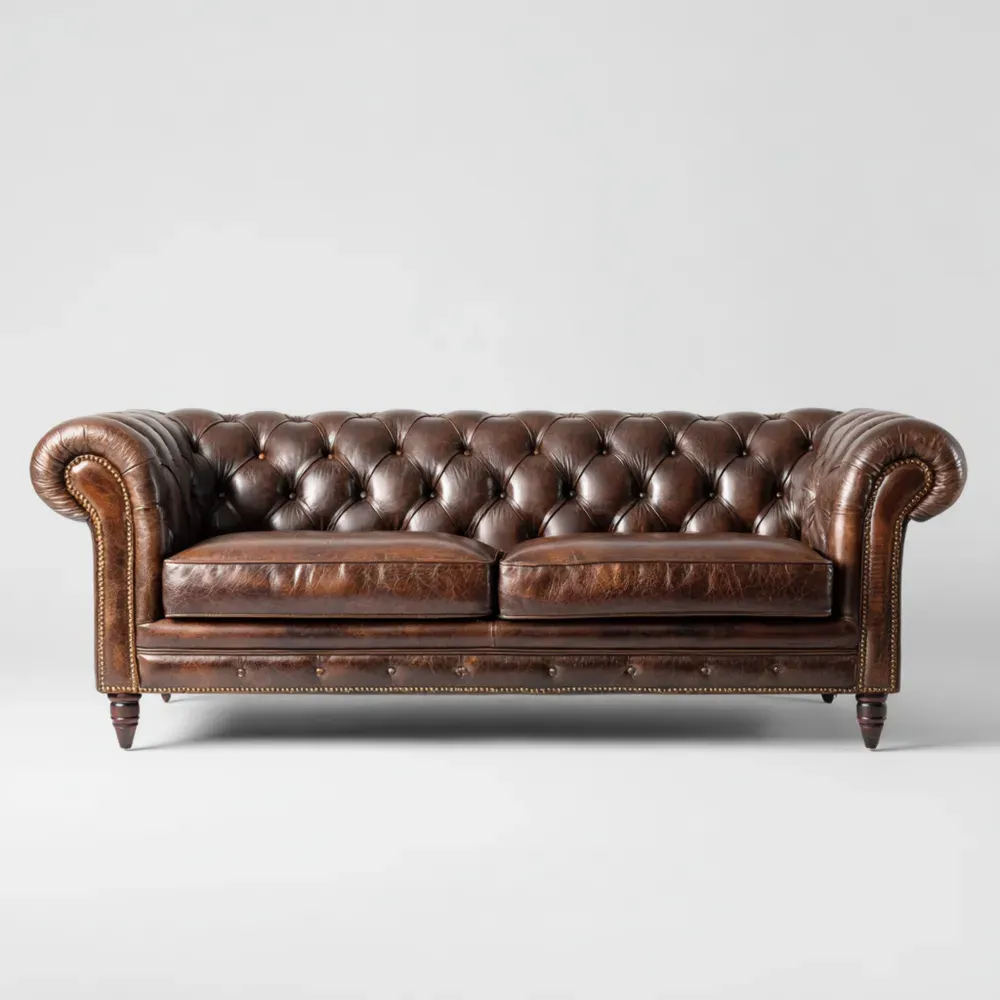 クラシックレザーソファ 183x80x75 cm - ダークブラウン