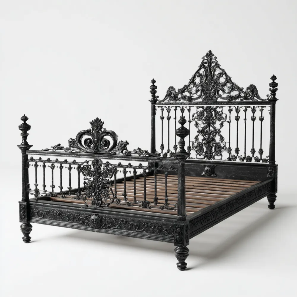 アンティーク調 鋳鉄製 ベッドフレーム クイーンサイズ 160x200x150 cm – ブラック