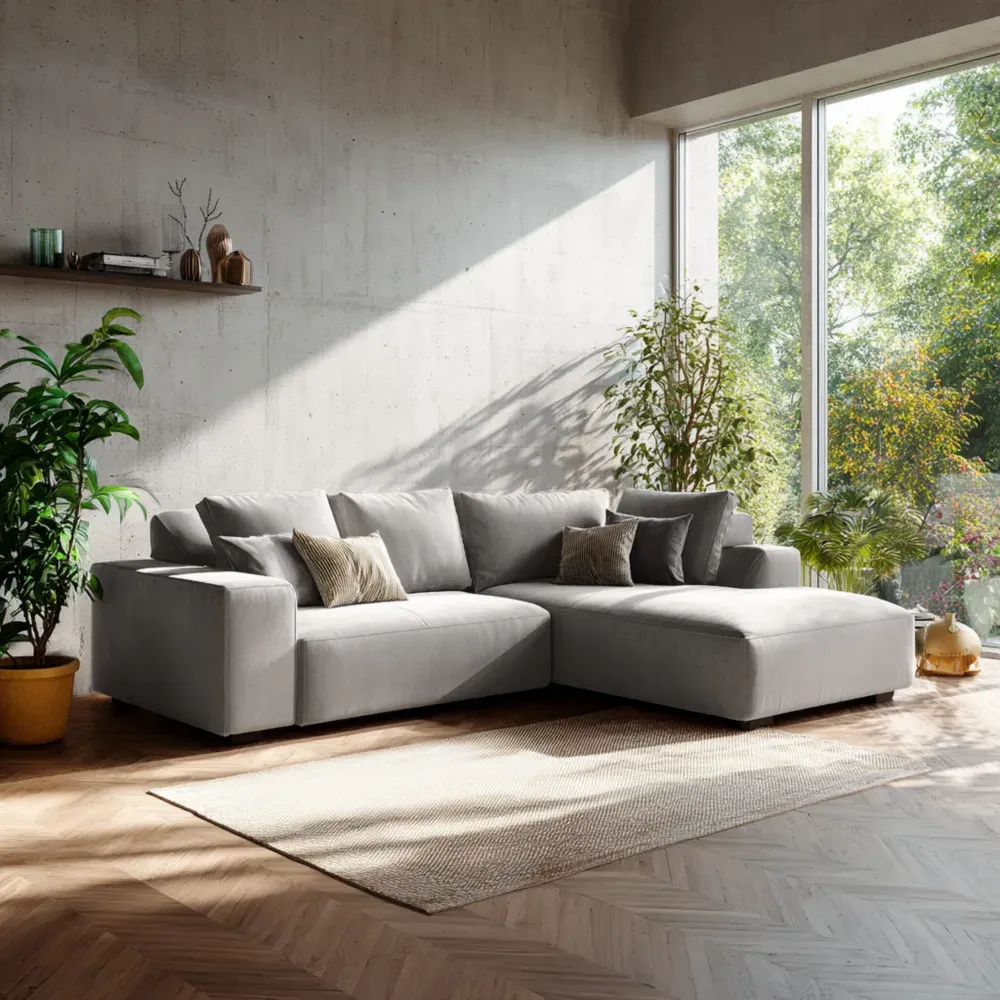 コーナーソファセット 布製 300x200x85 cm - ライトグレー