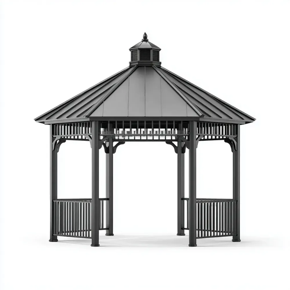 ガゼボ アルミ製 ヘキサゴン型 直径3x高さ3メートル – グレー – 屋外用