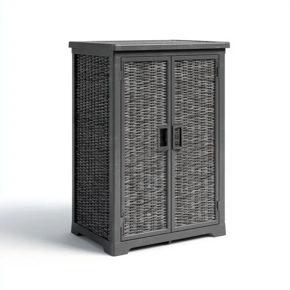 屋外収納キャビネット ラタン風デザイン 65x45x90 cm - ダークグレー