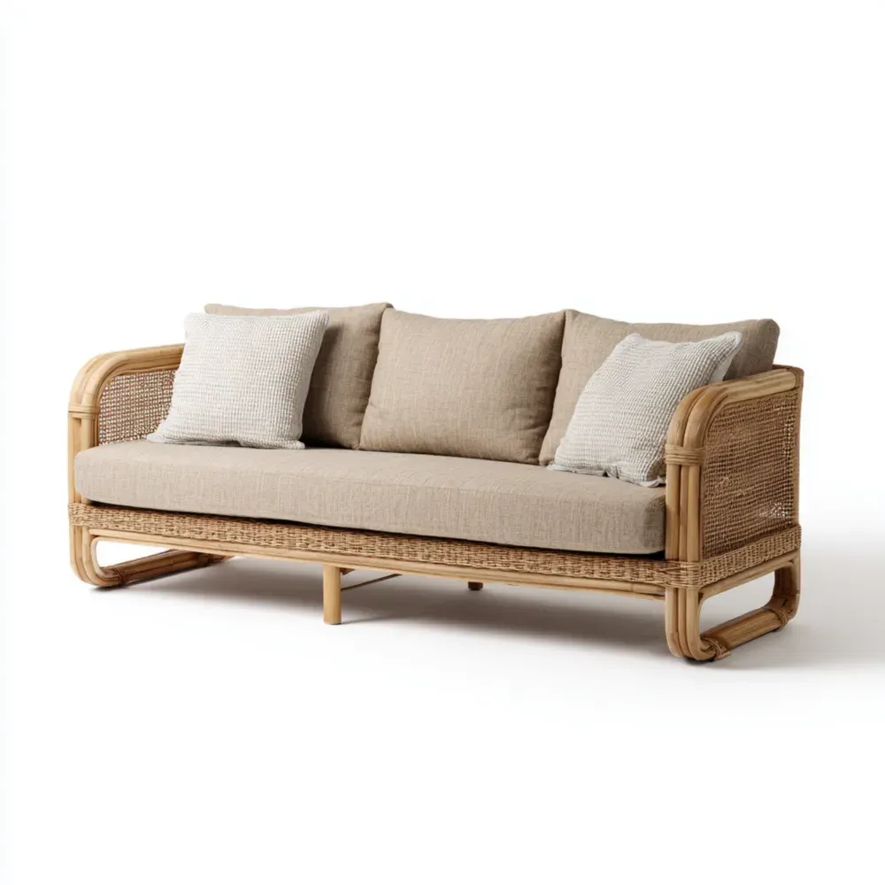 3人掛けソファ ラタン製 180x80x75 cm – ベージュ – 北欧スタイル