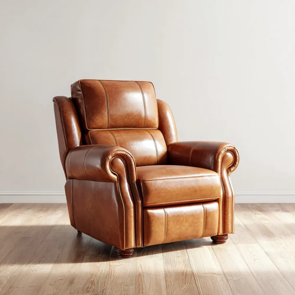 リクライニングアームチェア レザー 85x90x100 cm – ブラウン – クラシックデザイン