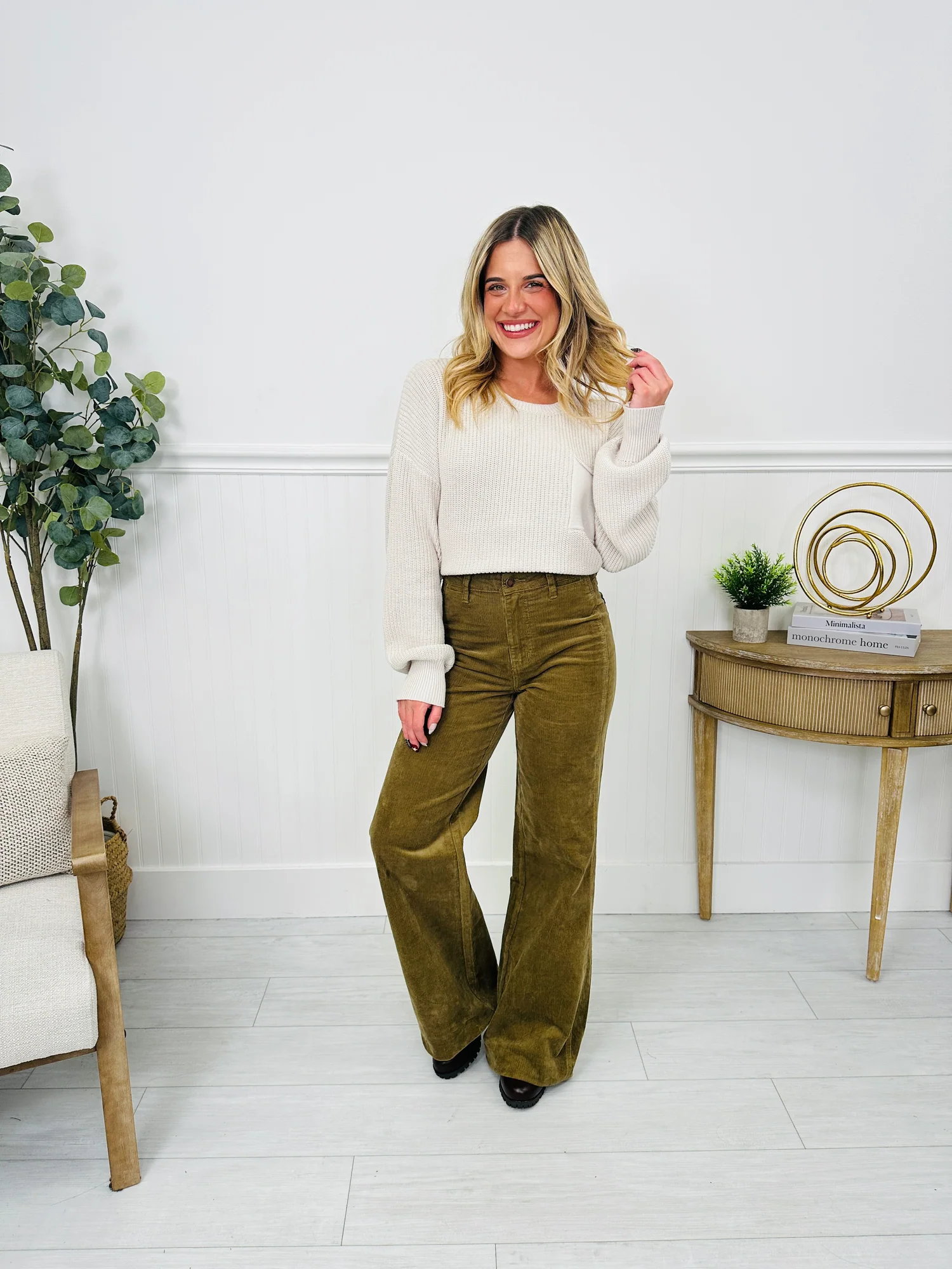 (Pack of 2) Judy Blue Olive Obsession Retro Wide Leg Corduroy Jeans