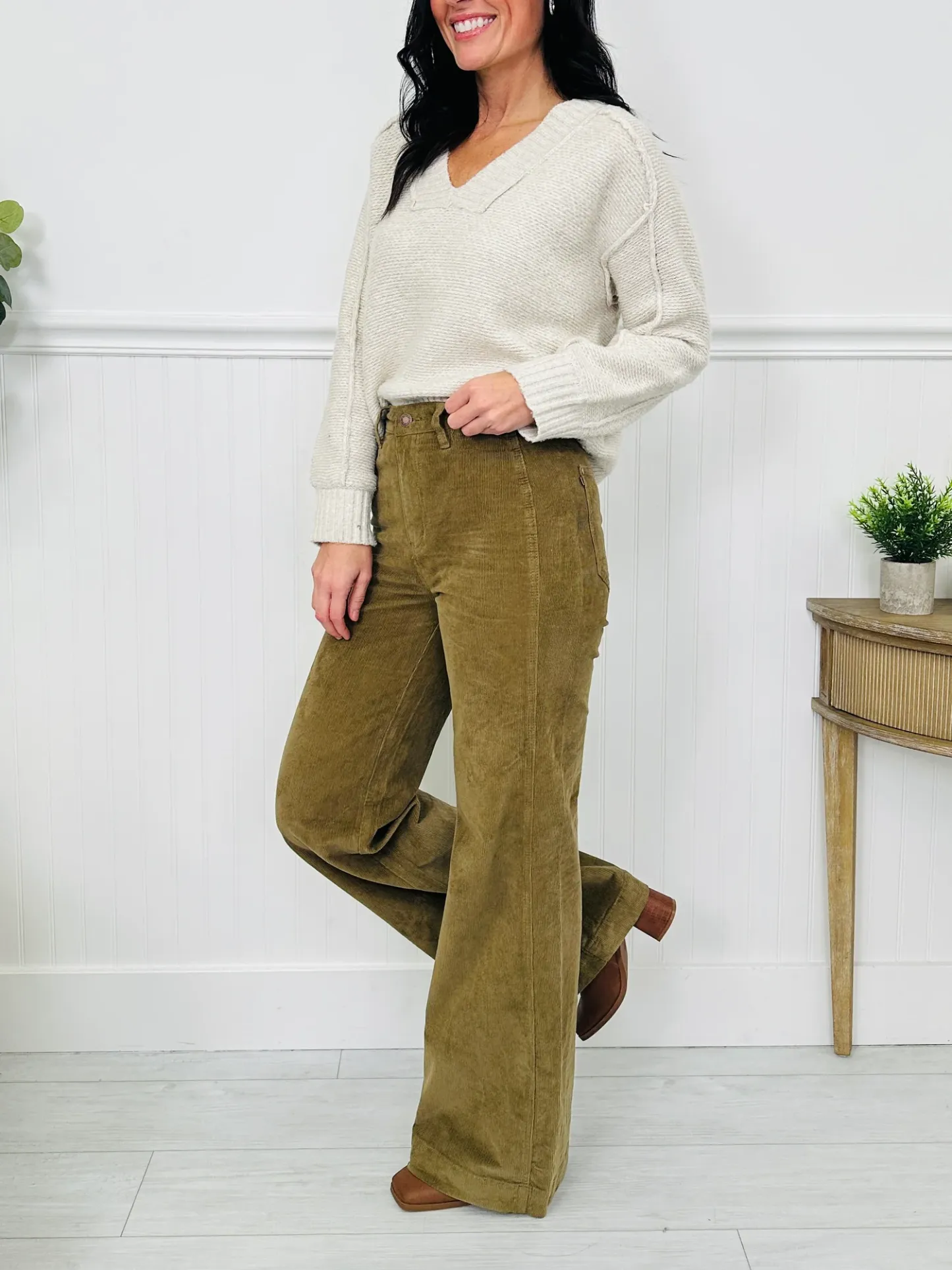 (Pack of 2) Judy Blue Olive Obsession Retro Wide Leg Corduroy Jeans